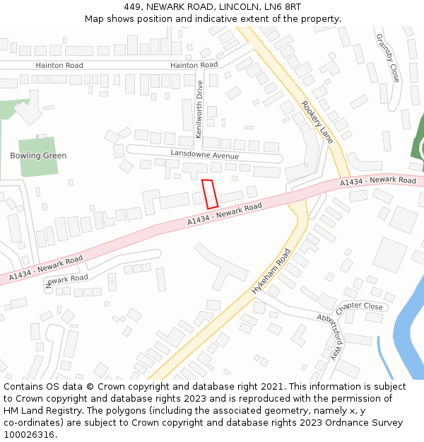 449, NEWARK ROAD, LINCOLN, LN6 8RT: Location map and indicative extent of plot