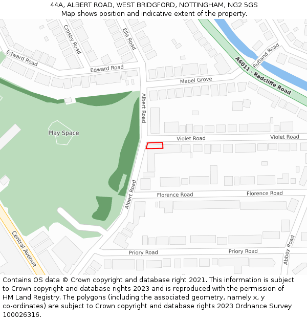 44A, ALBERT ROAD, WEST BRIDGFORD, NOTTINGHAM, NG2 5GS: Location map and indicative extent of plot