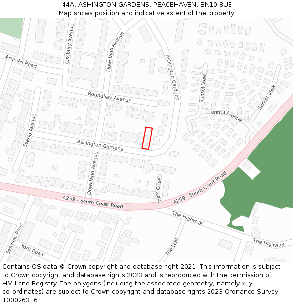 44A, ASHINGTON GARDENS, PEACEHAVEN, BN10 8UE: Location map and indicative extent of plot