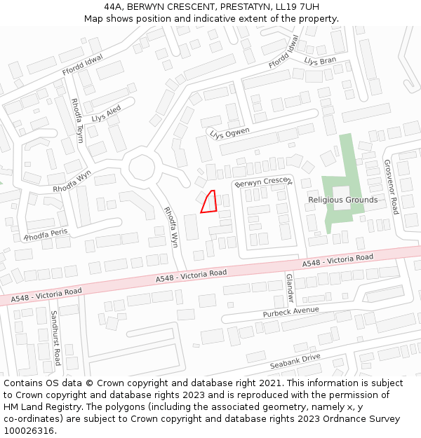 44A, BERWYN CRESCENT, PRESTATYN, LL19 7UH: Location map and indicative extent of plot