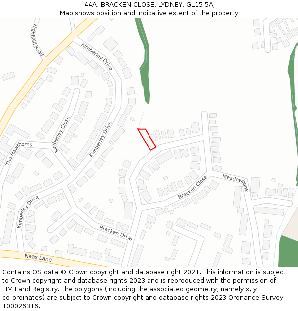 44A, BRACKEN CLOSE, LYDNEY, GL15 5AJ: Location map and indicative extent of plot