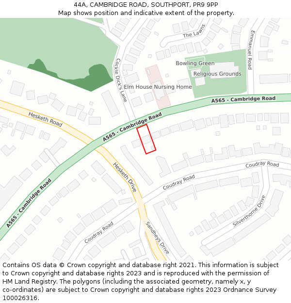 44A, CAMBRIDGE ROAD, SOUTHPORT, PR9 9PP: Location map and indicative extent of plot
