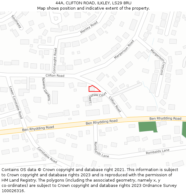 44A, CLIFTON ROAD, ILKLEY, LS29 8RU: Location map and indicative extent of plot