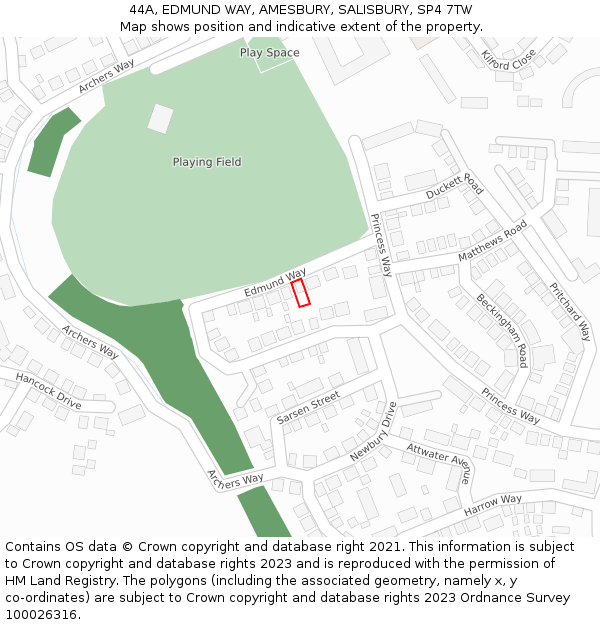 44A, EDMUND WAY, AMESBURY, SALISBURY, SP4 7TW: Location map and indicative extent of plot