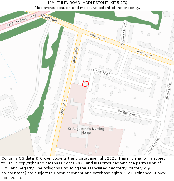 44A, EMLEY ROAD, ADDLESTONE, KT15 2TQ: Location map and indicative extent of plot