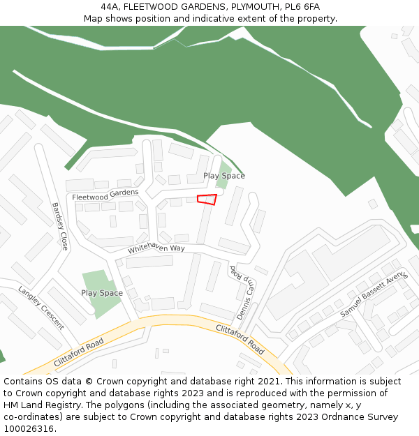 44A, FLEETWOOD GARDENS, PLYMOUTH, PL6 6FA: Location map and indicative extent of plot