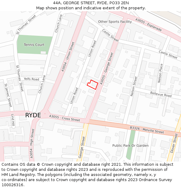 44A, GEORGE STREET, RYDE, PO33 2EN: Location map and indicative extent of plot