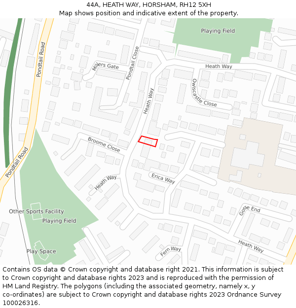 44A, HEATH WAY, HORSHAM, RH12 5XH: Location map and indicative extent of plot