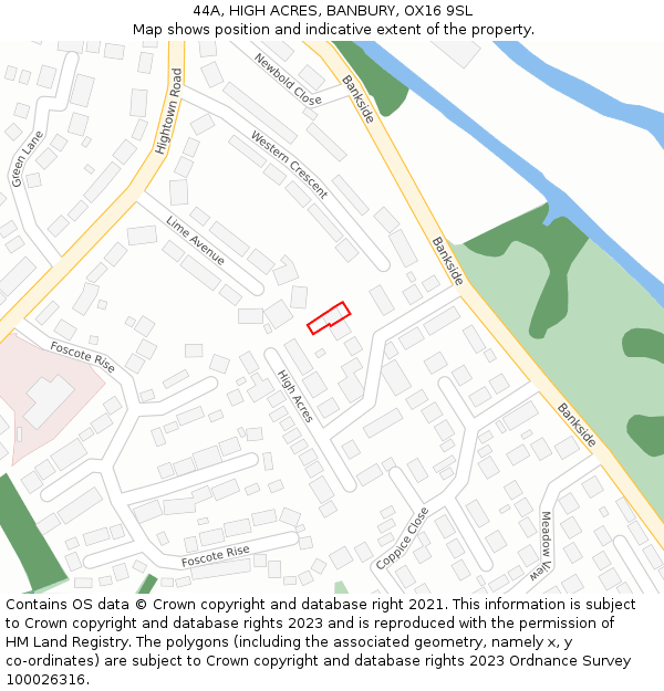 44A, HIGH ACRES, BANBURY, OX16 9SL: Location map and indicative extent of plot