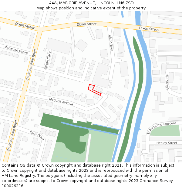 44A, MARJORIE AVENUE, LINCOLN, LN6 7SD: Location map and indicative extent of plot