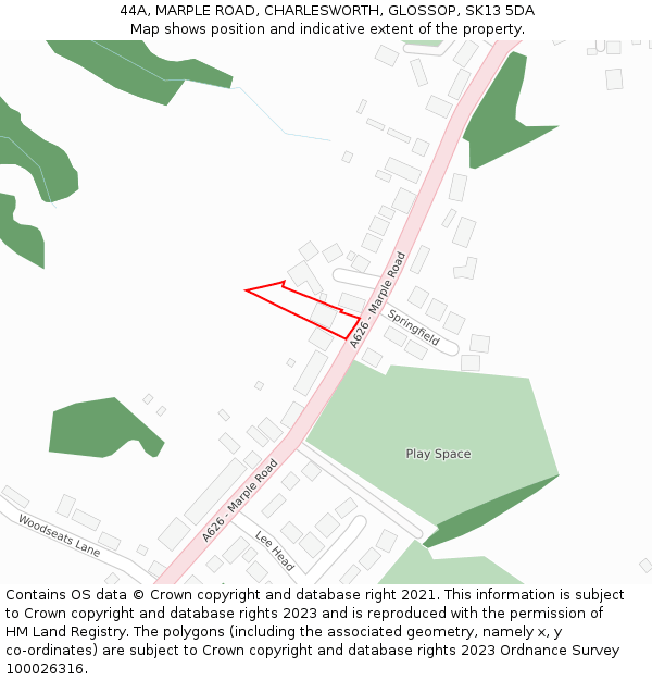 44A, MARPLE ROAD, CHARLESWORTH, GLOSSOP, SK13 5DA: Location map and indicative extent of plot