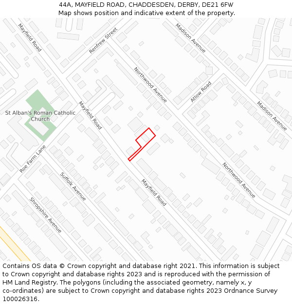 44A, MAYFIELD ROAD, CHADDESDEN, DERBY, DE21 6FW: Location map and indicative extent of plot