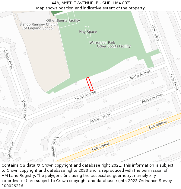 44A, MYRTLE AVENUE, RUISLIP, HA4 8RZ: Location map and indicative extent of plot