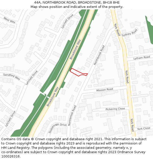 44A, NORTHBROOK ROAD, BROADSTONE, BH18 8HE: Location map and indicative extent of plot