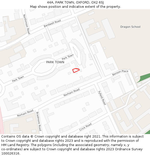 44A, PARK TOWN, OXFORD, OX2 6SJ: Location map and indicative extent of plot