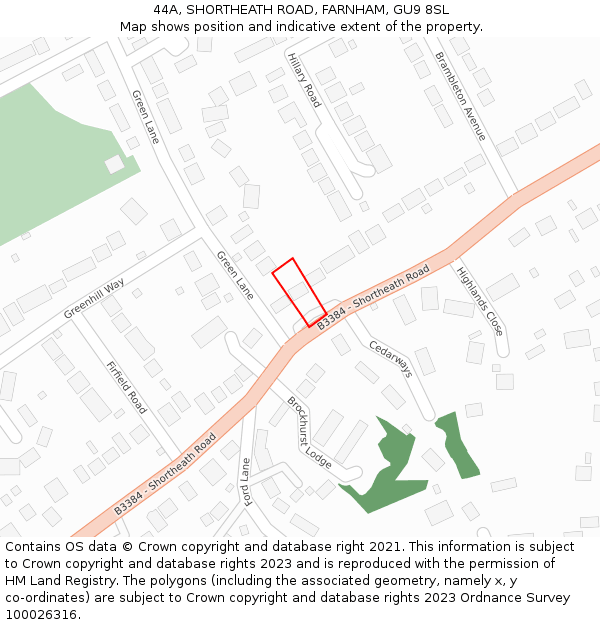 44A, SHORTHEATH ROAD, FARNHAM, GU9 8SL: Location map and indicative extent of plot