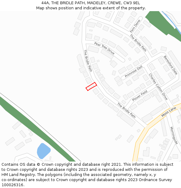 44A, THE BRIDLE PATH, MADELEY, CREWE, CW3 9EL: Location map and indicative extent of plot