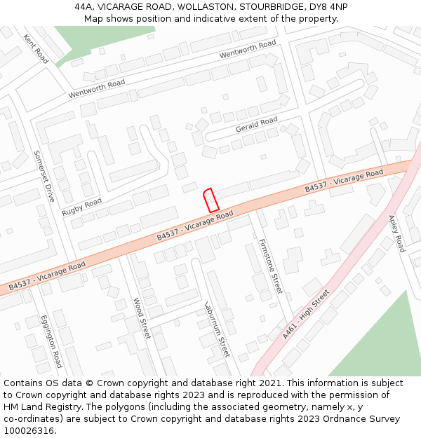 44A, VICARAGE ROAD, WOLLASTON, STOURBRIDGE, DY8 4NP: Location map and indicative extent of plot