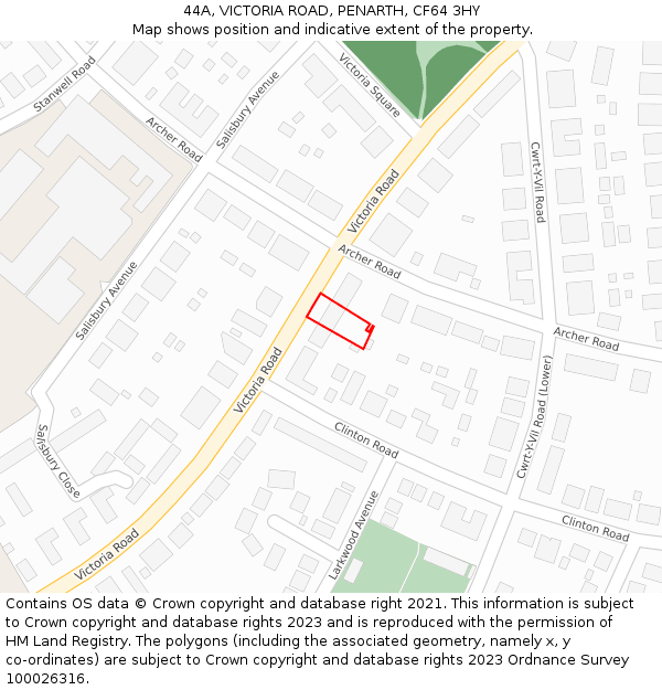 44A, VICTORIA ROAD, PENARTH, CF64 3HY: Location map and indicative extent of plot