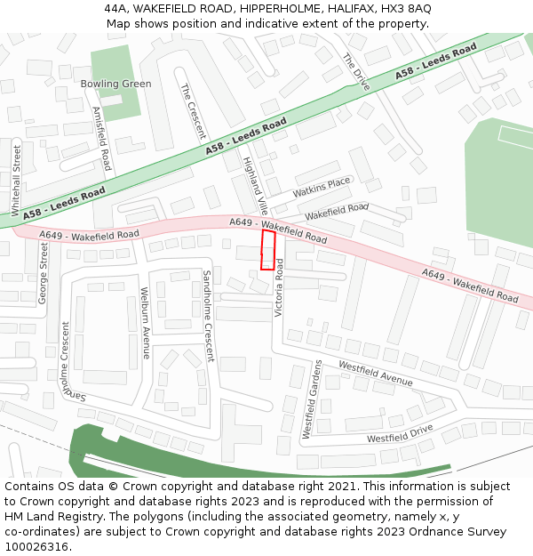 44A, WAKEFIELD ROAD, HIPPERHOLME, HALIFAX, HX3 8AQ: Location map and indicative extent of plot