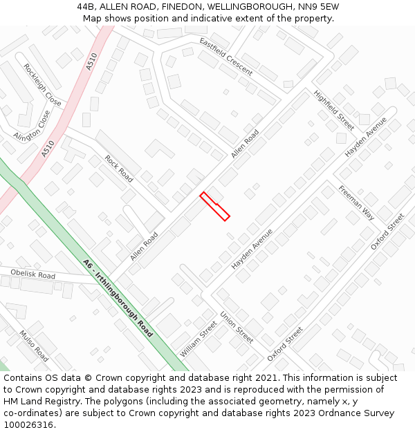 44B, ALLEN ROAD, FINEDON, WELLINGBOROUGH, NN9 5EW: Location map and indicative extent of plot