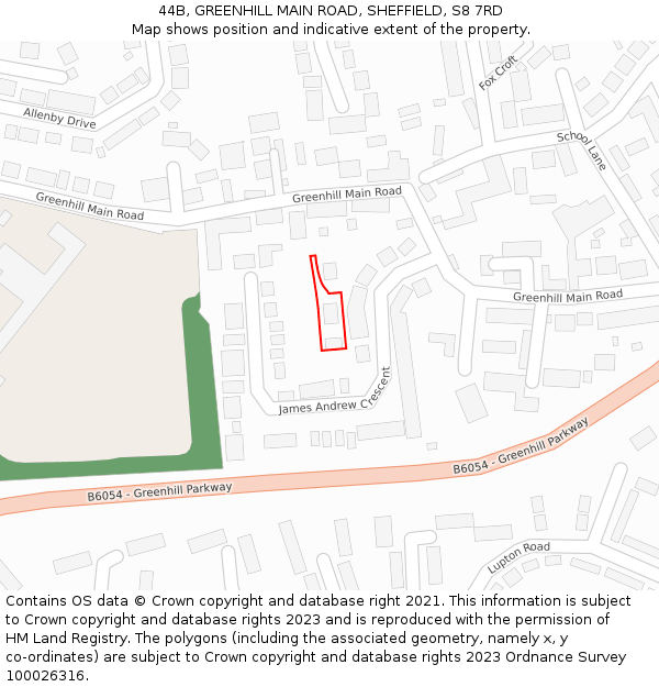 44B, GREENHILL MAIN ROAD, SHEFFIELD, S8 7RD: Location map and indicative extent of plot