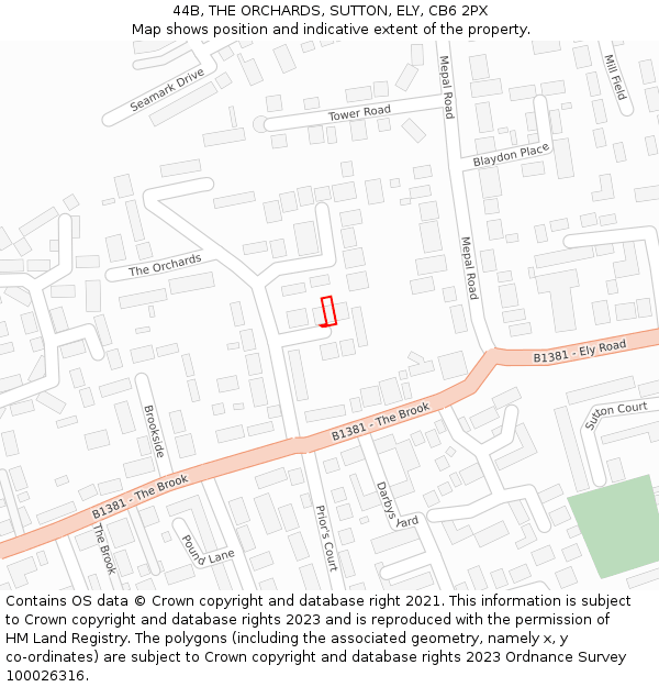 44B, THE ORCHARDS, SUTTON, ELY, CB6 2PX: Location map and indicative extent of plot