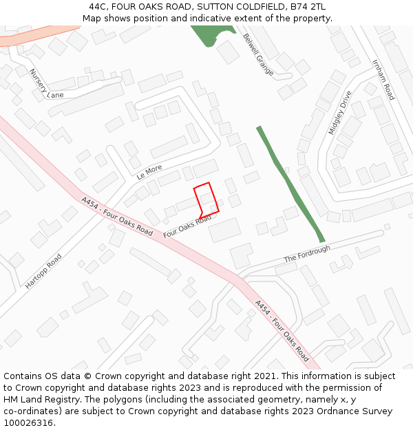 44C, FOUR OAKS ROAD, SUTTON COLDFIELD, B74 2TL: Location map and indicative extent of plot