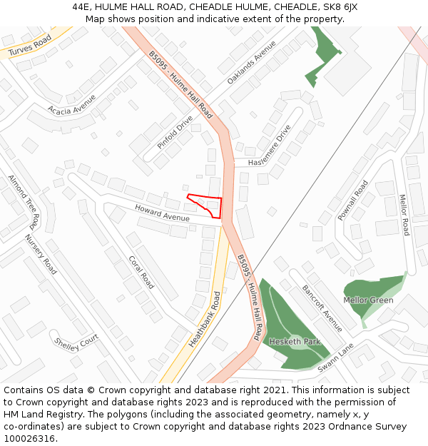 44E, HULME HALL ROAD, CHEADLE HULME, CHEADLE, SK8 6JX: Location map and indicative extent of plot