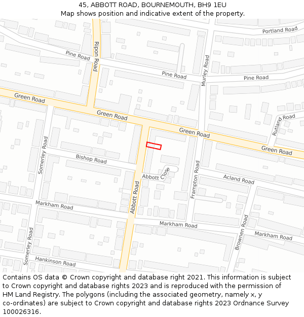 45, ABBOTT ROAD, BOURNEMOUTH, BH9 1EU: Location map and indicative extent of plot