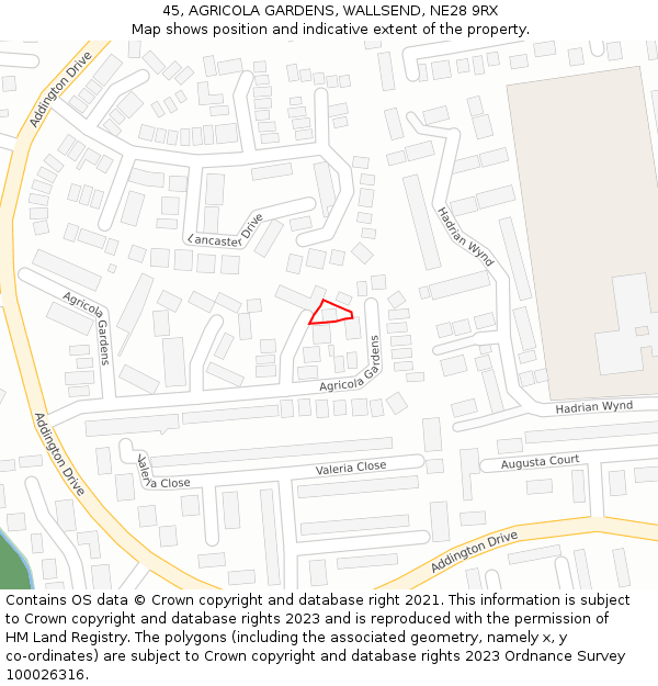 45, AGRICOLA GARDENS, WALLSEND, NE28 9RX: Location map and indicative extent of plot