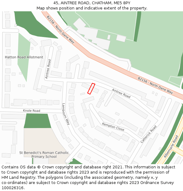 45, AINTREE ROAD, CHATHAM, ME5 8PY: Location map and indicative extent of plot