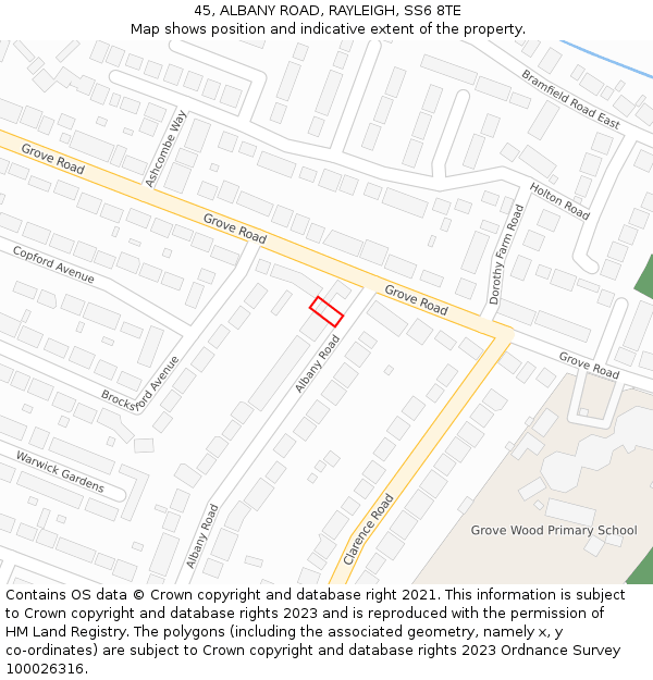 45, ALBANY ROAD, RAYLEIGH, SS6 8TE: Location map and indicative extent of plot