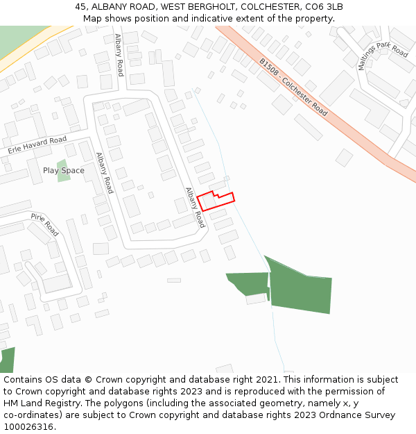 45, ALBANY ROAD, WEST BERGHOLT, COLCHESTER, CO6 3LB: Location map and indicative extent of plot