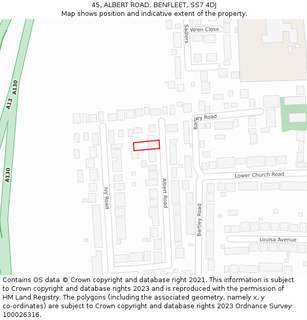 45, ALBERT ROAD, BENFLEET, SS7 4DJ: Location map and indicative extent of plot