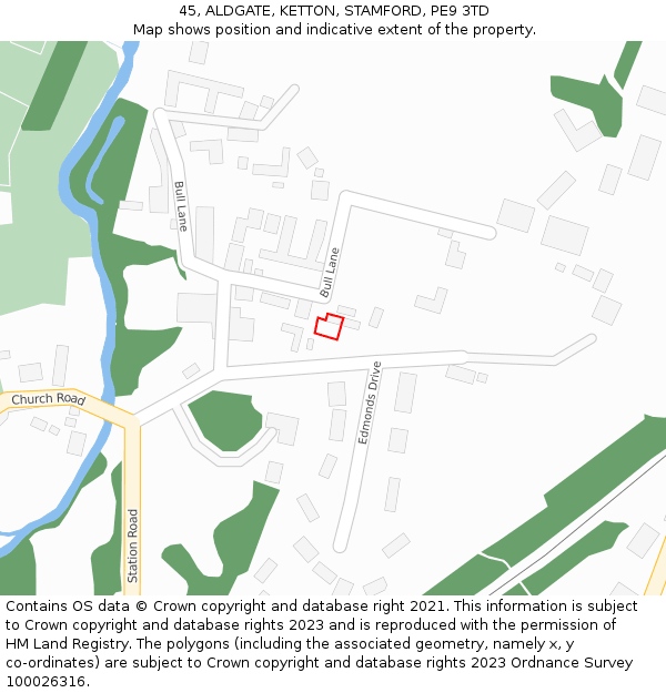 45, ALDGATE, KETTON, STAMFORD, PE9 3TD: Location map and indicative extent of plot