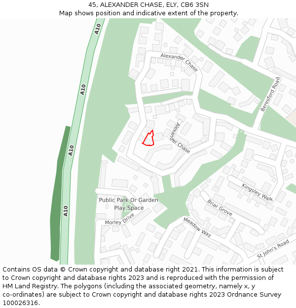 45, ALEXANDER CHASE, ELY, CB6 3SN: Location map and indicative extent of plot