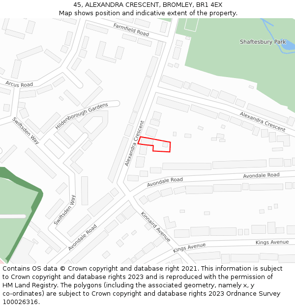 45, ALEXANDRA CRESCENT, BROMLEY, BR1 4EX: Location map and indicative extent of plot