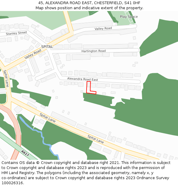 45, ALEXANDRA ROAD EAST, CHESTERFIELD, S41 0HF: Location map and indicative extent of plot