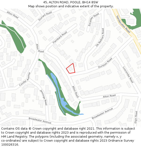 45, ALTON ROAD, POOLE, BH14 8SW: Location map and indicative extent of plot