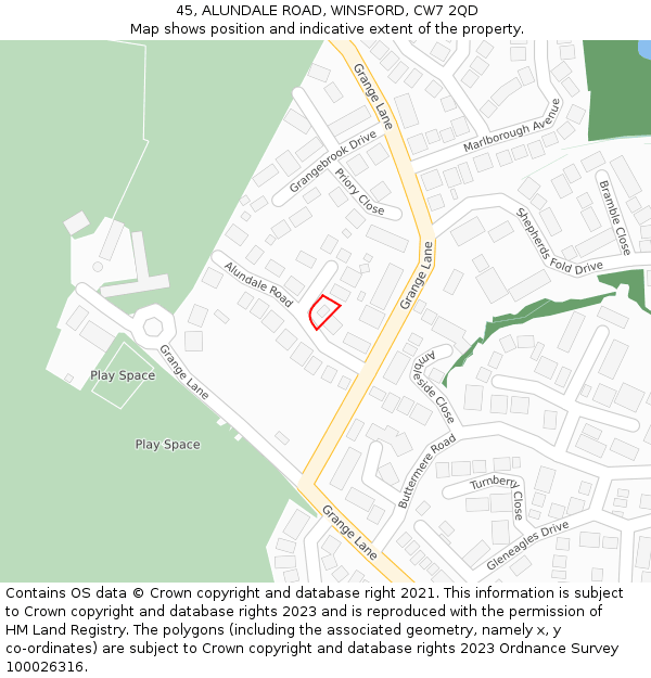 45, ALUNDALE ROAD, WINSFORD, CW7 2QD: Location map and indicative extent of plot