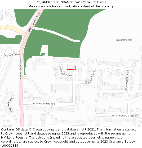 45, AMBLESIDE GRANGE, WORKSOP, S81 7QH: Location map and indicative extent of plot