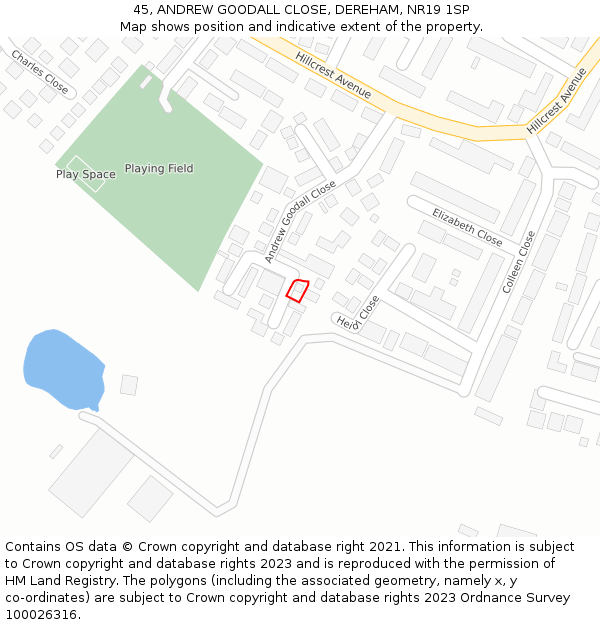 45, ANDREW GOODALL CLOSE, DEREHAM, NR19 1SP: Location map and indicative extent of plot