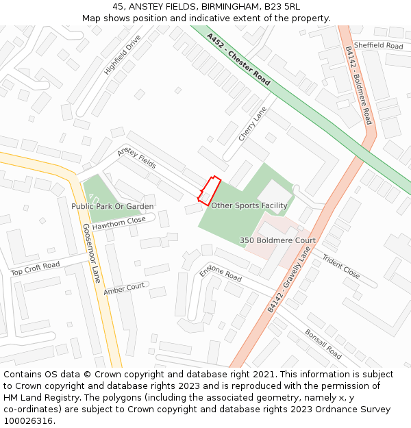 45, ANSTEY FIELDS, BIRMINGHAM, B23 5RL: Location map and indicative extent of plot