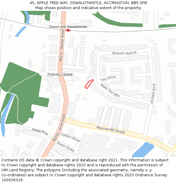 45, APPLE TREE WAY, OSWALDTWISTLE, ACCRINGTON, BB5 0FB: Location map and indicative extent of plot