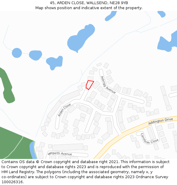 45, ARDEN CLOSE, WALLSEND, NE28 9YB: Location map and indicative extent of plot