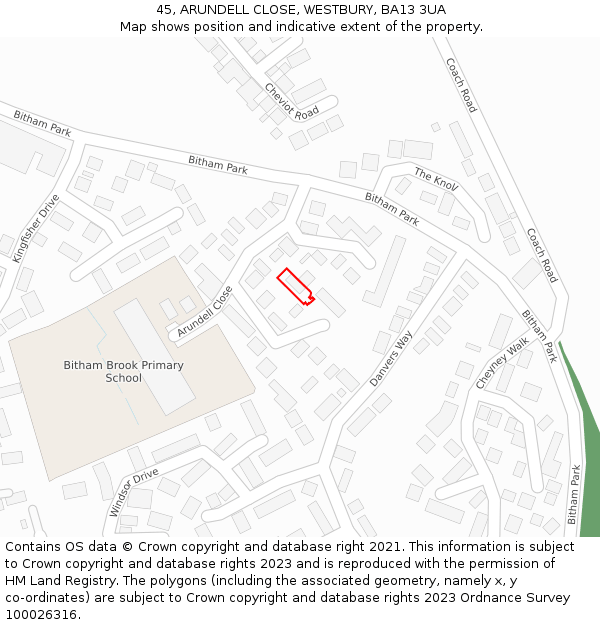 45, ARUNDELL CLOSE, WESTBURY, BA13 3UA: Location map and indicative extent of plot