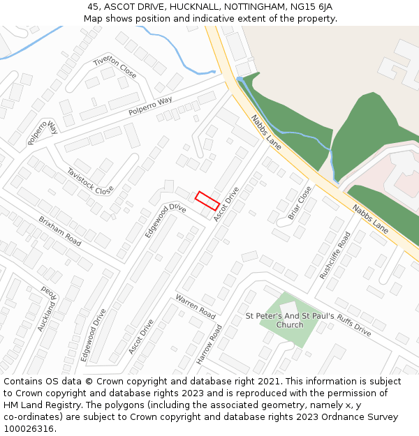 45, ASCOT DRIVE, HUCKNALL, NOTTINGHAM, NG15 6JA: Location map and indicative extent of plot