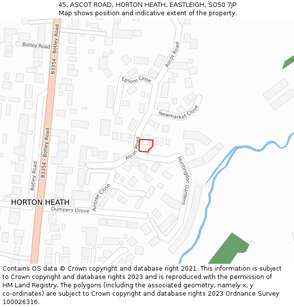 45, ASCOT ROAD, HORTON HEATH, EASTLEIGH, SO50 7JP: Location map and indicative extent of plot