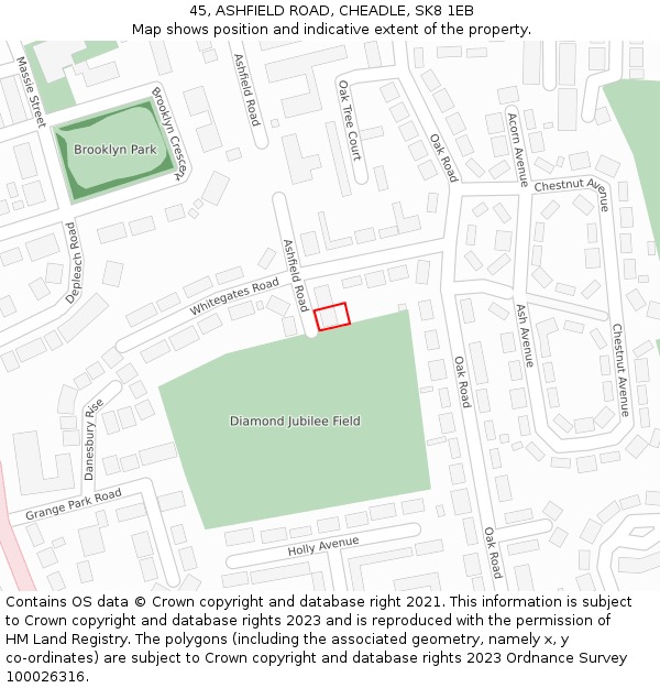 45, ASHFIELD ROAD, CHEADLE, SK8 1EB: Location map and indicative extent of plot